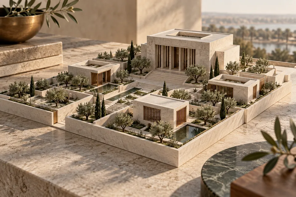 Architectural model with separate property plots