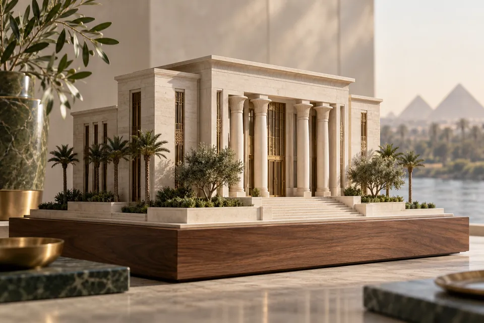 Property model on a wooden plinth